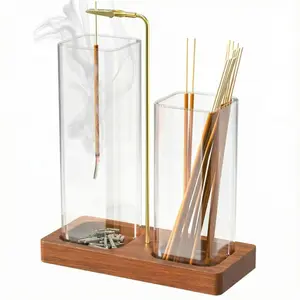 2-in-1 Incense & Candle Holder with Wooden Base and Removable Glass Ash Collector, Romantic Home Decor for Valentine’s Day, Perfect Aromatherapy Ornament for Living Room Bedroom herbal diffuser diffuser herbal diffuser sticks natural herbal diffuser