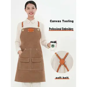 Denim Overalls Aprons For Women Fashion Wear Resistant Waterproof Men Barista Restaurant Thick Canvas Aprons