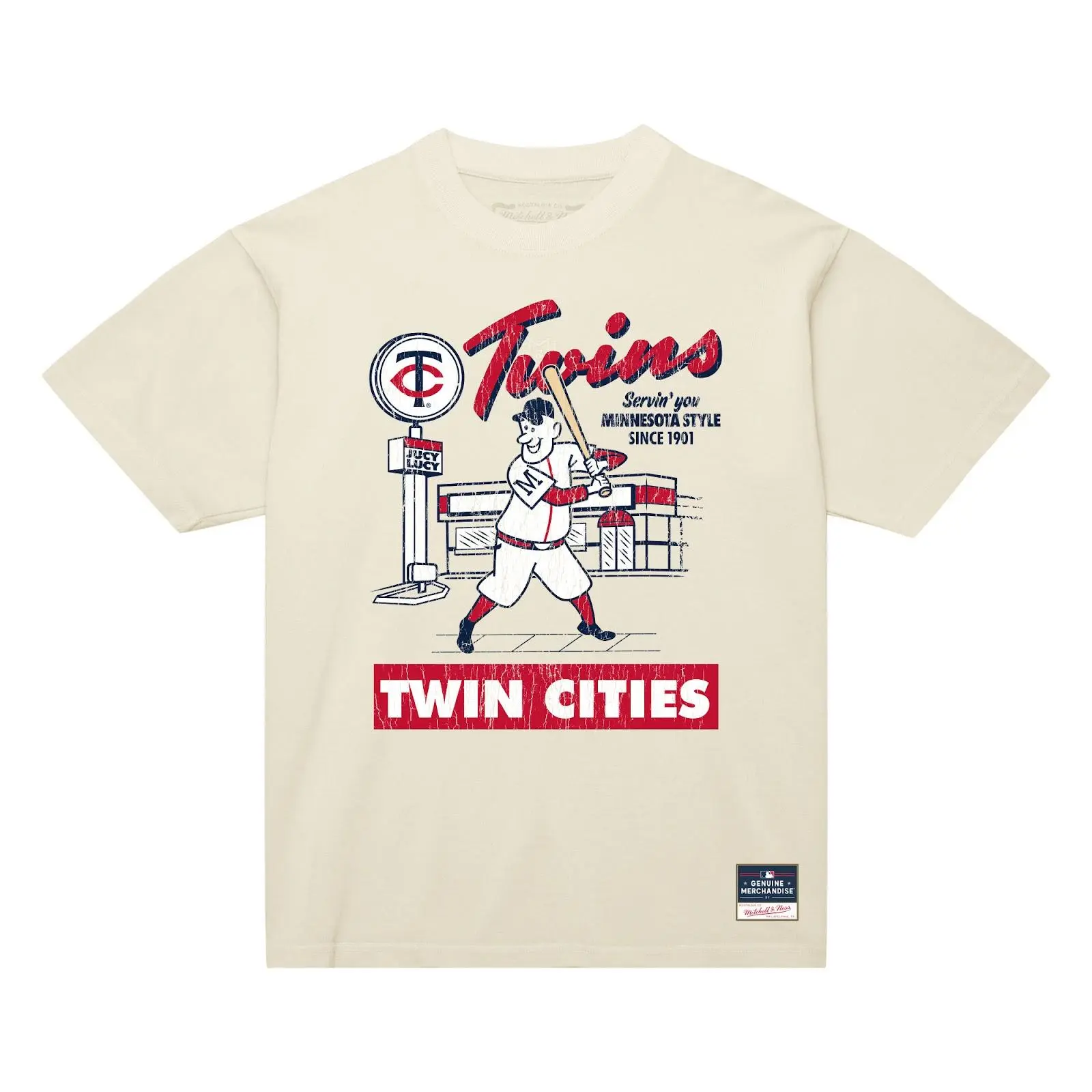 Minnesota Twins Cream Deli Arch T-Shirt MLB Throwback Tee Graphic Vintage Fan Gear Mitchell & Ness