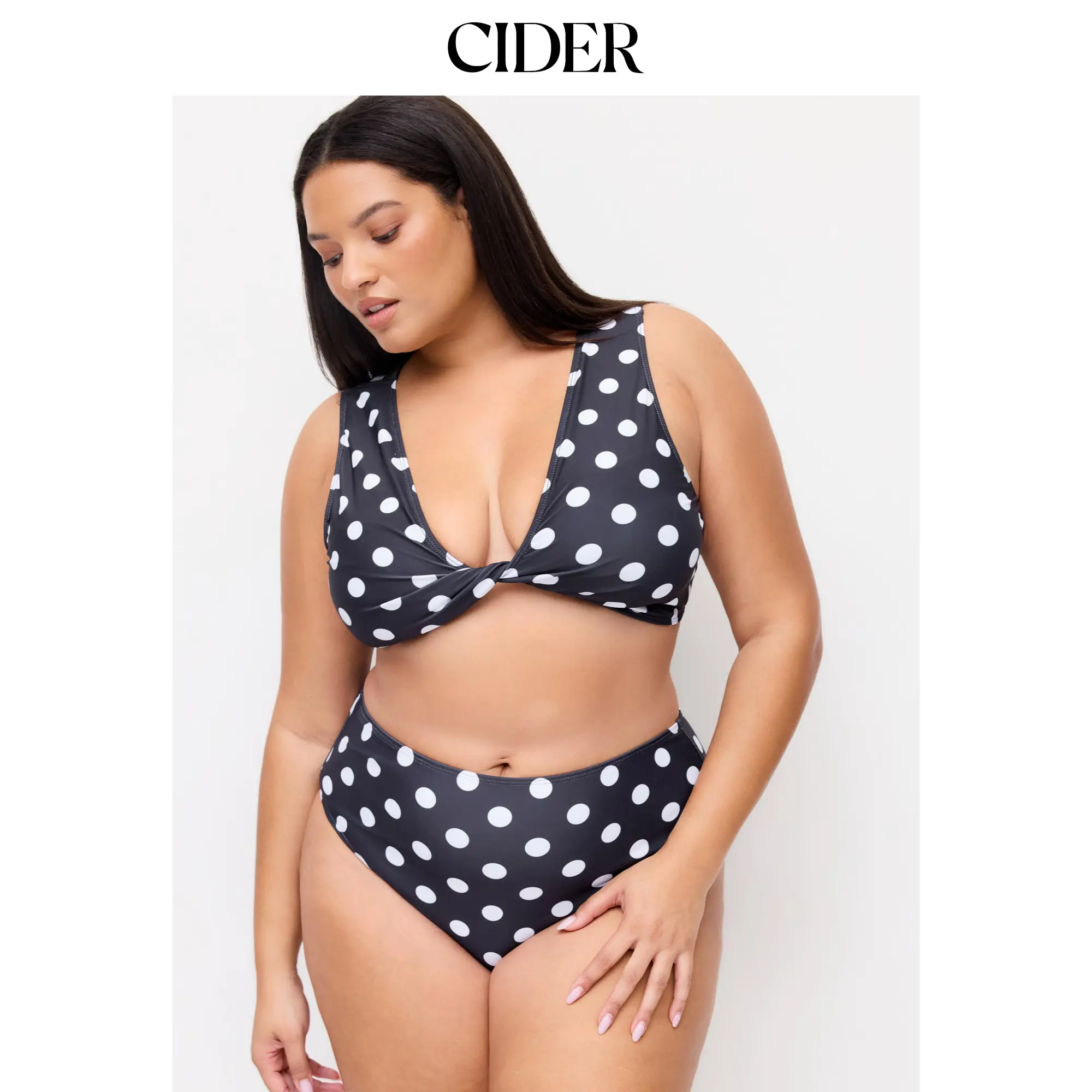Cider Women's Curve & Plus Size V-Neck Polka Dot Twist Bracelet Shorts Bikini Sets - Sports Swimwear for Surfing, Outdoor Activities