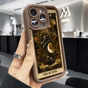 Retro Moon Pattern Phone Case for iPhone 16 15 14 Pro Max 13 12 11 XR XS Plus Shockproof Non Slip Military-Grade Protection Silicone Cover Cellphone Protective