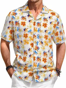 Summer Hawaiian Floral Print Shirt, Loose Fit Collared Short Sleeve Casual Top, Youth Trendy Vacation Wear, Fashionable Summer Blouse