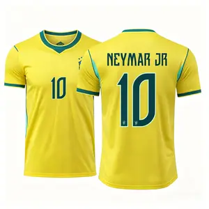 Brazil National Team Inspired Home Soccer Jersey, 2026 World Cup Style Yellow Green Trim Football Shirt, Men's Breathable Game Day Fan Sports Top
