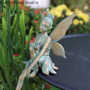 HearthVibe Studio Sitting Flower Fairy Figurine Hand-Painted Garden Statue for Planters Bonsai Courtyard Outdoor Home Decoration Flower Fairy