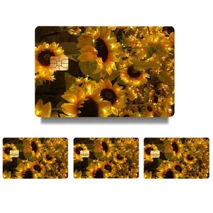 Sunflower Pattern Credit Card Skin Sticker, 4 Counts/Set Thin Waterproof & Scratch Resistant Credit Card Skin Sticker, Personalized Bank Card Decorative Sticker
