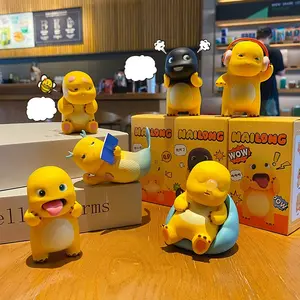 Cute yellow mini milk dragon - six-piece set of dolls, trendy decoration, office handheld accessories, complete set, stress relief home decoration, viral children's gift, holiday gift, Christmas gift. Luminous Mini Cartoon Dragon Figurines