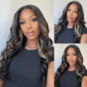 【Lowest Price: 24" Only $119】Trendy Ready to Wear Blonde Highlight Glueless 4x4 Pre Cut Lace Body Wave Wigs with Pre Plucked Hairline & Bleached Knots