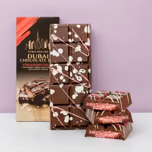 Dubai Chocolate Bar Strawberry Crush – 2.47o -- Dubai Chocolate Bar Pistachio 3.36 Oz -- Pack of 1 Luxury Premium Milk Chocolate Filled with Pistachio Butter & Shredded Knafeh Kadayif Snack - Cocoa