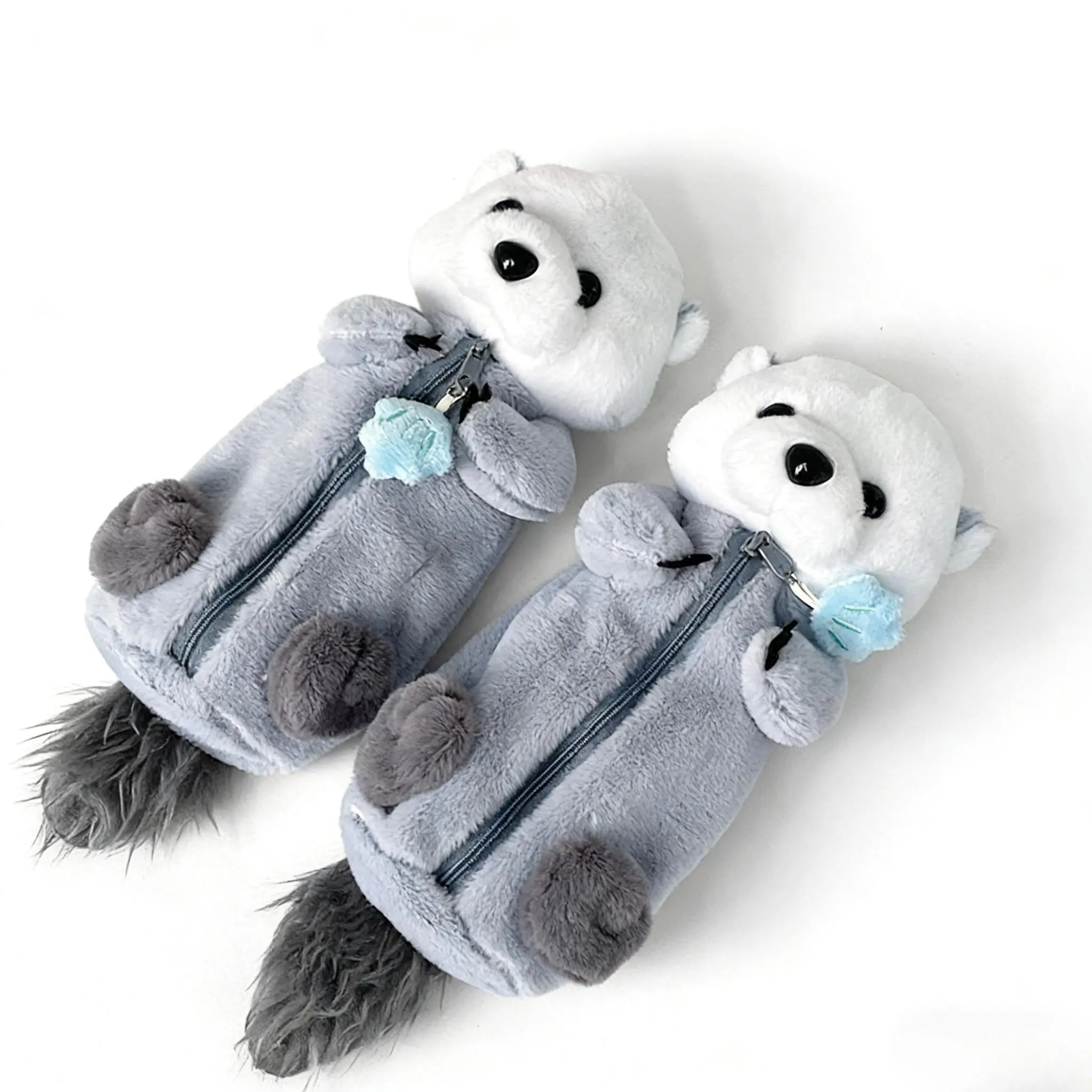 Cute Creative Cartoon Sea Otter Plush Pencil Pouch - Large-Capacity Functional Zip Closure Bag, Plush Toy Stationery Holder for Kids, Middle School Students