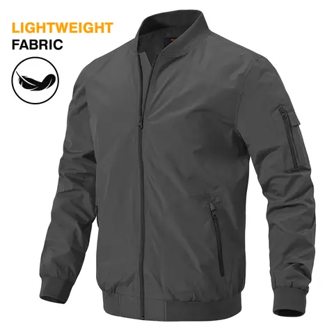 GOPUNE Menswear【Plus Size,S-XXXXL】Flight Jacket Lightweight Bomber Jacket  Track Coat Casual Windbreaker Fall Zip Up Coat with 5 Pockets For Outdoor Work  Spring  and Fall Outfits