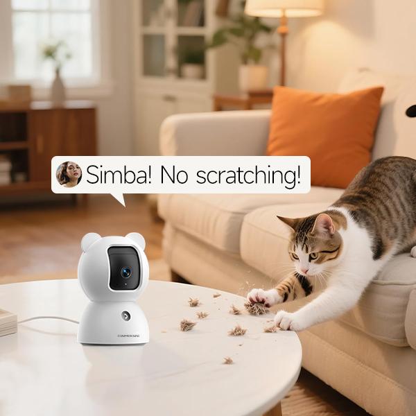 CINMOORE 2.5K Pet/Baby Indoor Security Camera, No Subscription, Person & Pet Detection, PTZ WiFi Baby & Pet Monitor, Full Duplex Two-Way Audio, Color Night Vision, SD Card Local Storage