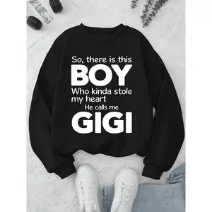 Women's Vintage American Letter Print Sweatshirt - Crew Neck Long Sleeve Casual with "GIGI" Heart Graphic for Valentine's Day, Christmas, Birthdays, Parties, Gifts, Halloween, Father's Day, Mother's Day Festivals