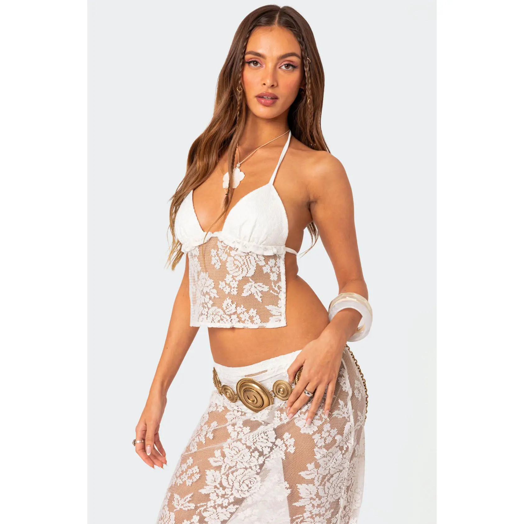Bess Open Back Sheer Lace Top