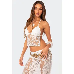 Bess Open Back Sheer Lace Top