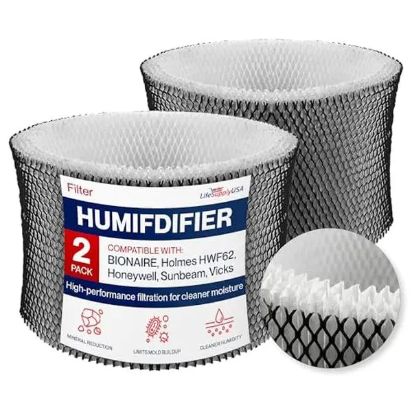 HWF62 Humidifier Replacement Wick Filter Spareparts - Maintenance Parts Compatible with Bionaire, Holmes, Honeywell, Sunbeam, Vicks by LifeSupplyUSA
