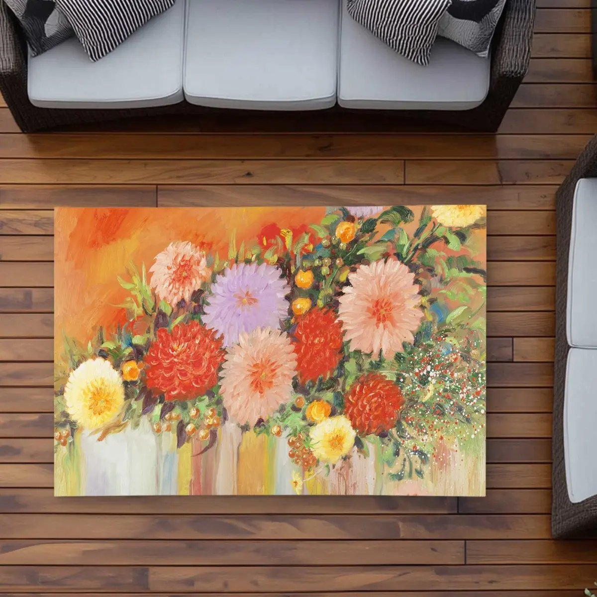 212 MAIN Colorful Abstract Flowers Rectangular Area Rug - 3x5 ft, Vibrant Floral Print, Indoor-Outdoor, Polyester, Washable, Modern Living Room Decor, Abstract Rugs, Polyester Rug
