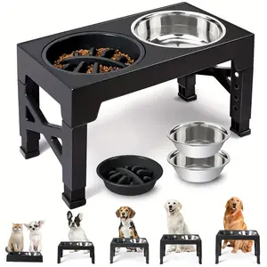 Five-speed adjustable pet food bowl, household appliances, high-rack food bowl, black