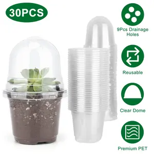 30Pcs Plant Nursery Pots PET Flower Seed Starting Pots Container with Dome with Drainage Holes,summervibes