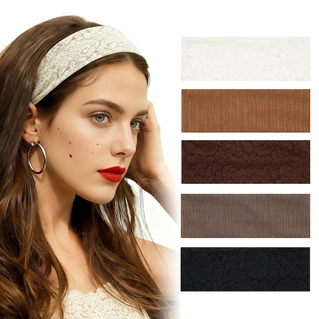 Elegant Floral Lace Headbands for Women 5pcs – Decorative Soft Stretchy Fabric Hair Accessories for Weddings, Parties & Romantic Styling