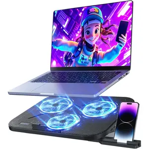 Laptop Cooling Pad with 3 Quiet Fans, 5-Level Height Adjustable  Stand, 2 USB Ports & Phone Holder, Fits 12-17 Inch Laptops, Family-Friendly for Gaming/Work/Online Class,
