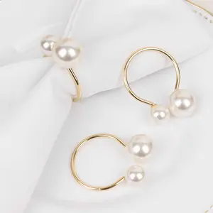 10 Pack White Pearl Gold Metal Napkin Holders Dining Table Decor, Elegant Round Wedding Napkin Rings - 2.5"