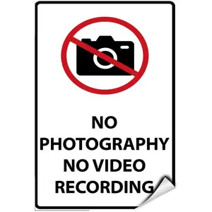 No Photography No Video Recording Security Sign Label Decal Sticker 5 inches x 7 inches