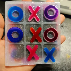 Tic Tac Toe Resin Game Set for Play with Colorful XO Pieces and Clear Resin Case