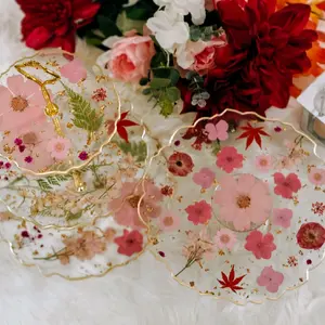Fall Resin Tray with Real Pressed Flowers, 3-Tiered Pedestal Cake Stand for Cupcakes and Desserts, Handmade, dessert stand