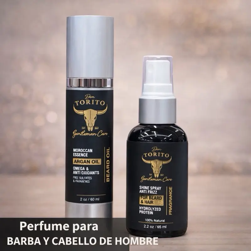 1614- Don Torito Men's Hair & Beard Perfume with Moroccan Essence Argan Oil & Shine Spray for Grooming 60ml & 65ml