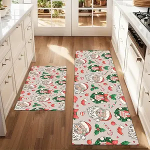 2pcs Christmas and New Year printed kitchen rug Merry Christmas colorful with Santa and Floor Mat Set Farmhouse Kitchen Rug Dining Room Flooring Laundry Room Decor Carpet Mat Home Decor Rugs