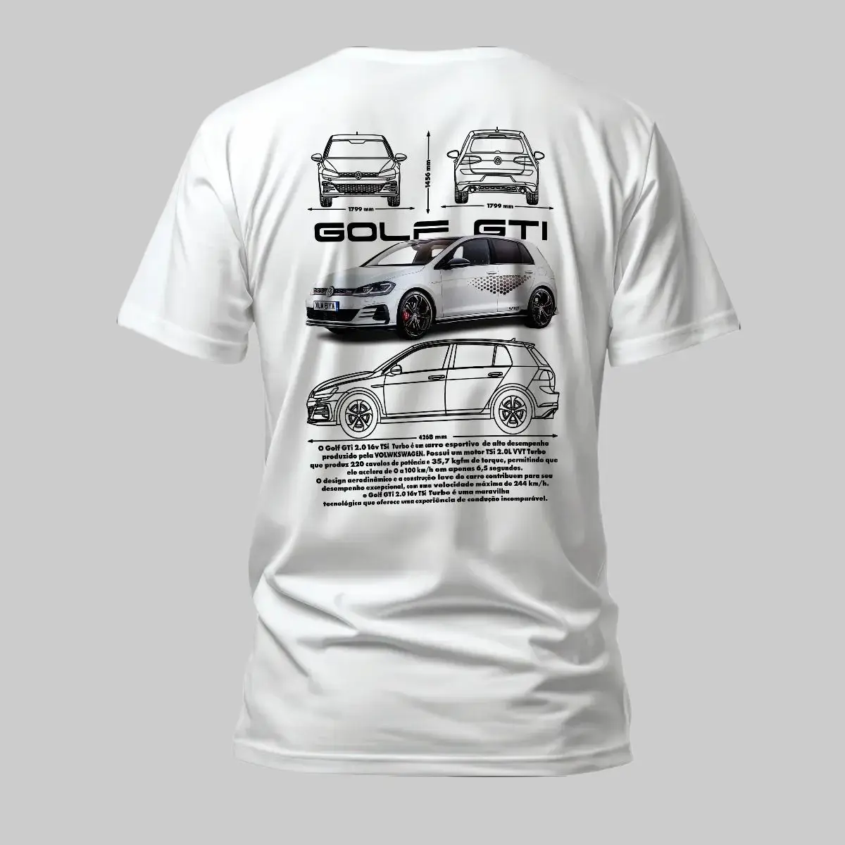 VW Golf GTI Graphic Car T-Shirt Sweatshirt Hoodie 2 Sided Gift For Car Lovers