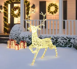 LuxenHome Lighted Christmas Reindeer Decor withTimer