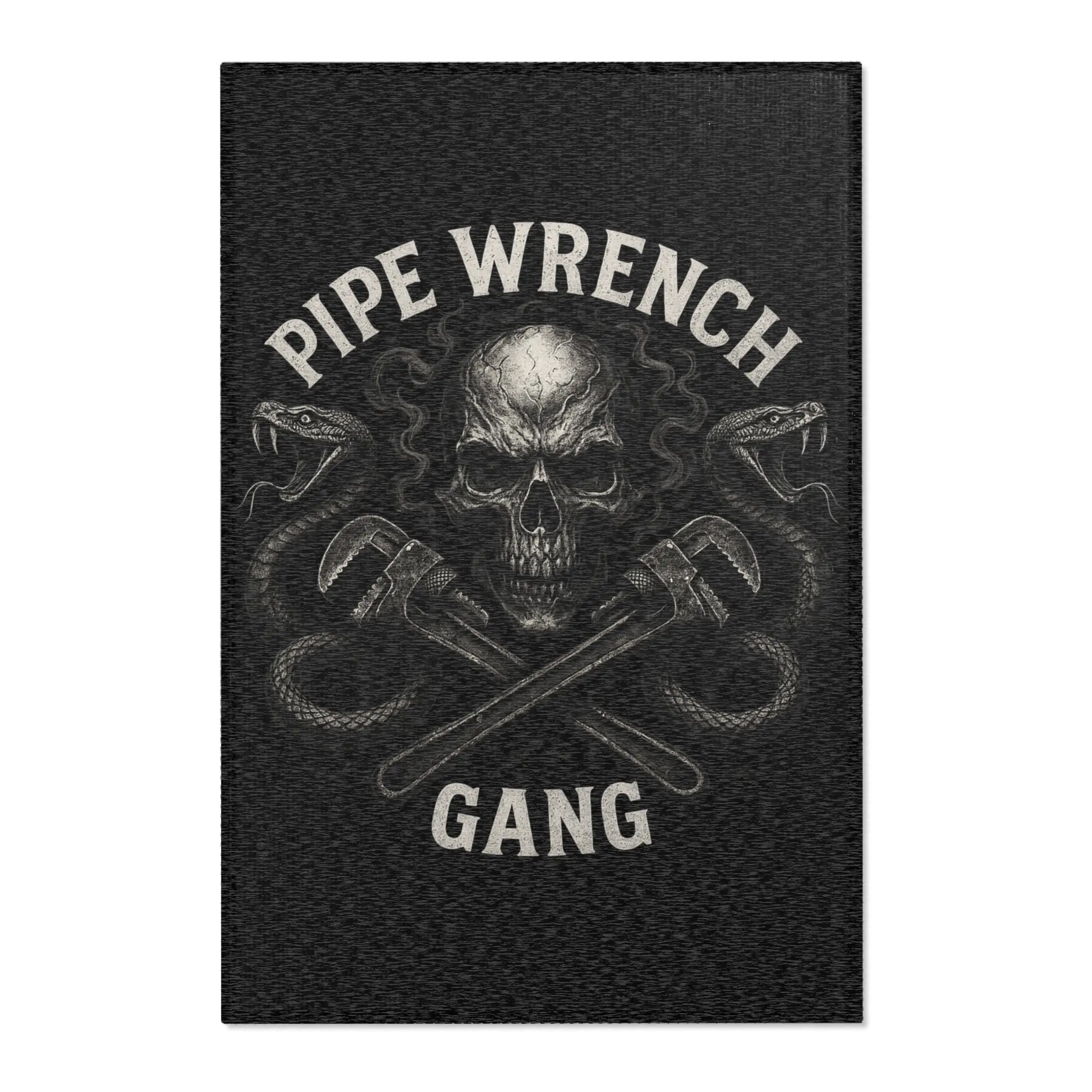 Skull and Wrench Area Rug, Pipe Wrench Gang Home Decor, Masculine Living Room Rug, Gift for Handyman, Vintage Industrial Style Rug