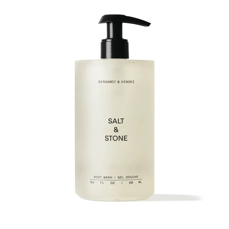 Salt & Stone Body Wash 450 ml Gel Cleanser with Niacinamide & Prebiotics for Hydrating & Soothing Skin Bergamot & Hinoki Santal & Vetiver Saffron & Cedar Black Rose & Oud Neroli & Basil Scent