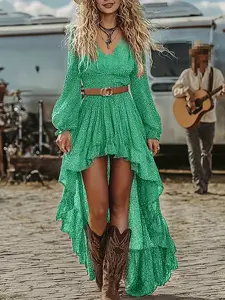 Women's Long Dress Spring Summer New Ditsy Floral Print Western Vintage Bohemian Boho Casual Elegant Asymmetrical Front Short Back Long Ethnic Style Womenswear