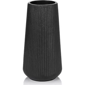 Matte Black Ceramic Vase Small Cute Flower Vase for Pampas Grass Home Living Room Dining Table Farmhouse Office Decor Bedroom Table Kitchen Shelf Matte Black