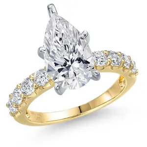 1.88 to 4.88 Cttw IGI Certified Lab Grown Diamond 14K Yellow and White Gold Engagement Ring For Women | Pear Shape | E-F Color VS1 Clarity | Wedding Anniversary Ring