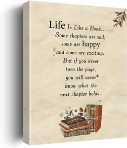 Inspirational Wall Art Decor Life is a Like a Book Quote Canvas Painting Framed Life Canvas Artwork Print Poster Decoration for Home Office Living Room SHJY-02166 Ornaments Artistic