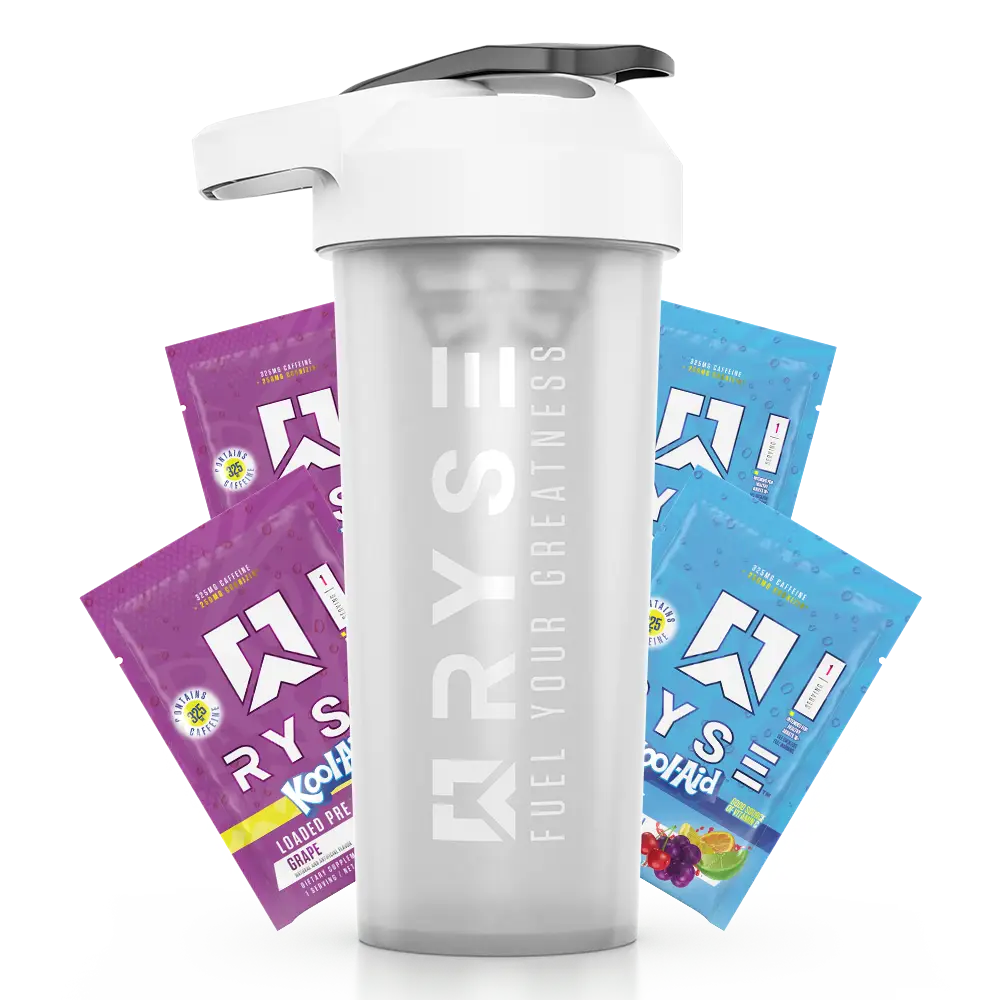 Ryse Supplements Loaded Pre Samples Variety Pack 4 Kool-Aid Tropical Punch & Grape Energy Electrolyte Mix with Free SportShaker