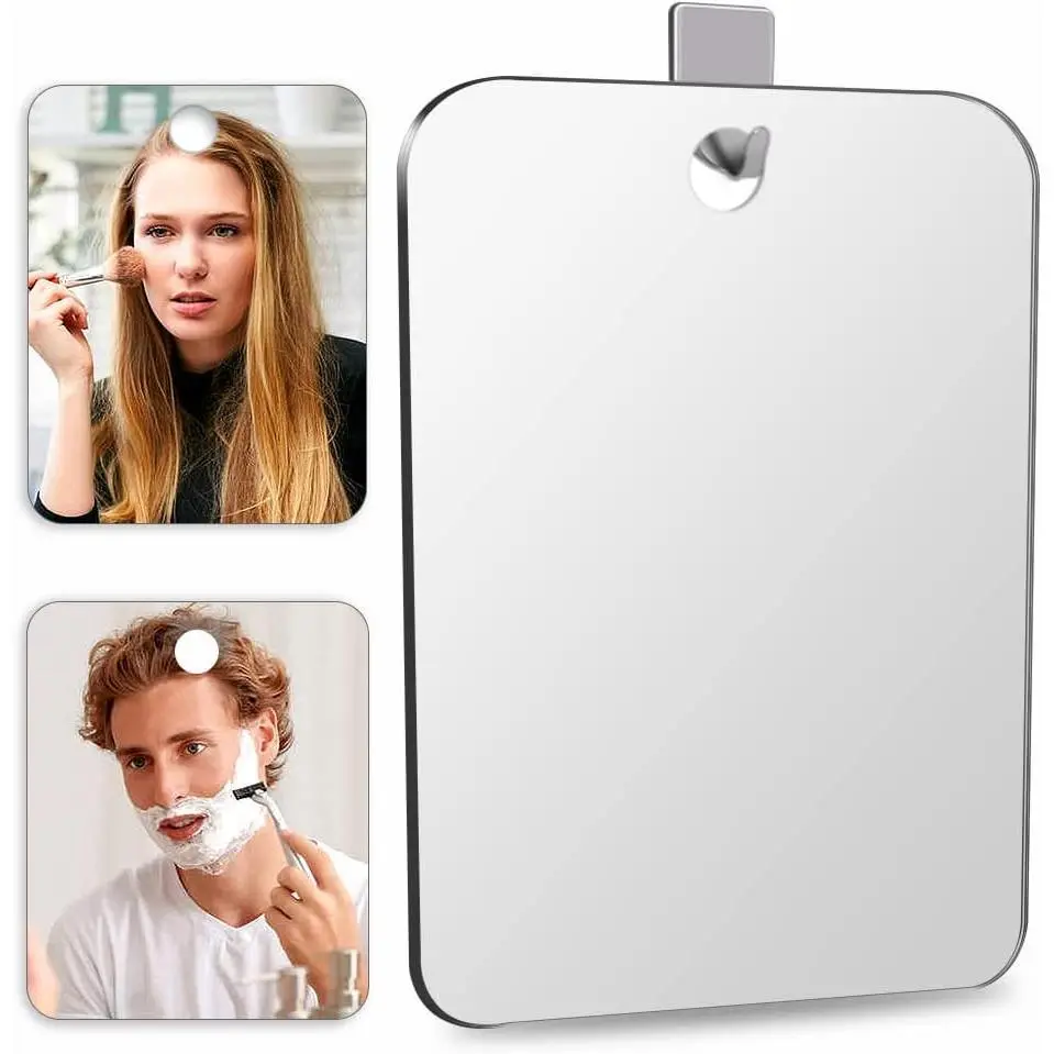 2-Pack Silver Shatterproof Fog-Free Plexiglass Mirror - 10.7x8 in, 43% Larger Than Original, Bathroom Wall-Mount Accessory, Portable Handheld Camping Tool