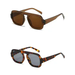 SUNVOES 2 Pack Trendy Square Aviator Sunglasses for Women Flat Top Designer Stylish Frame Oversized Sun Glasses Vintage Shades UV400 Protection High Quality