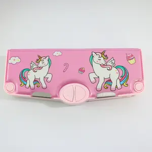 Portable Unicorn Stationery Box, Multifunctional Button Closure Design, Large Capacity Cartoon Pencil Storage Box for Students