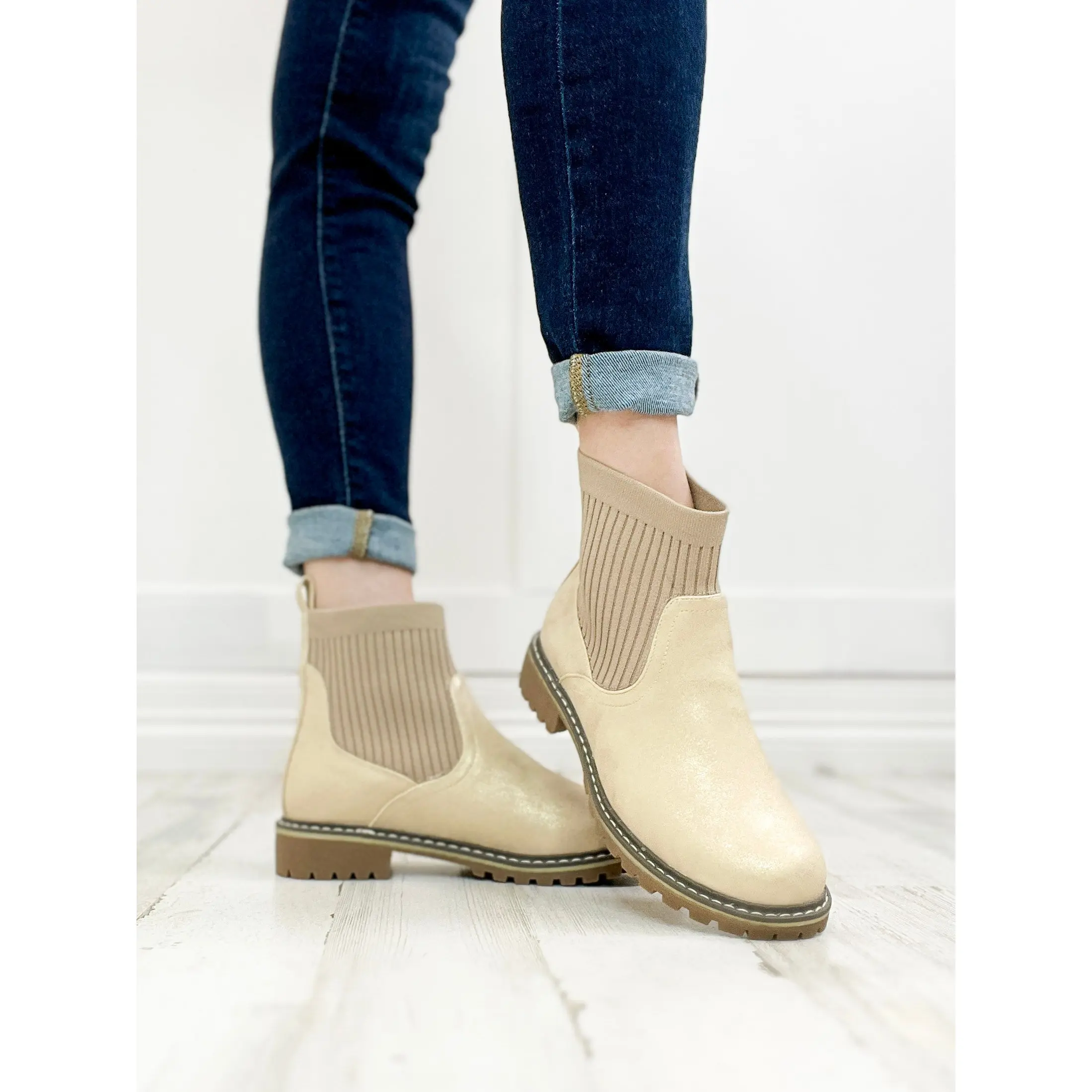 Corkys Cabin Fever Chunky Bootie in WASHED GOLD METALLIC