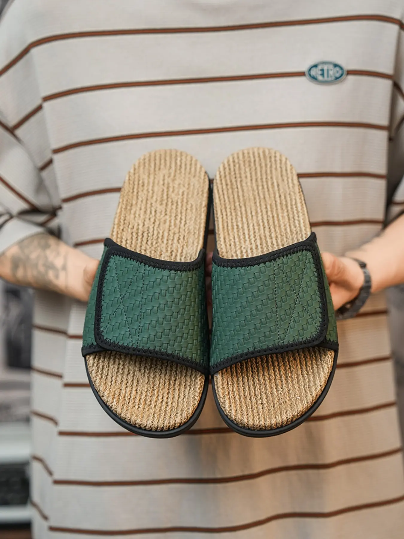 Men's Linen Slippers, Indoor Home Anti-Slip Soft Sole Silent Weave Slippers, Casual Comfortable Footwear for Daily Use