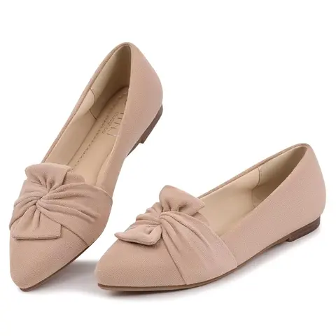 MUSSHOE Women's Cute Knot Pointed Toe Ballet Flats - Comfortable Slip-On Loafers for Everyday, Wedding Wear
