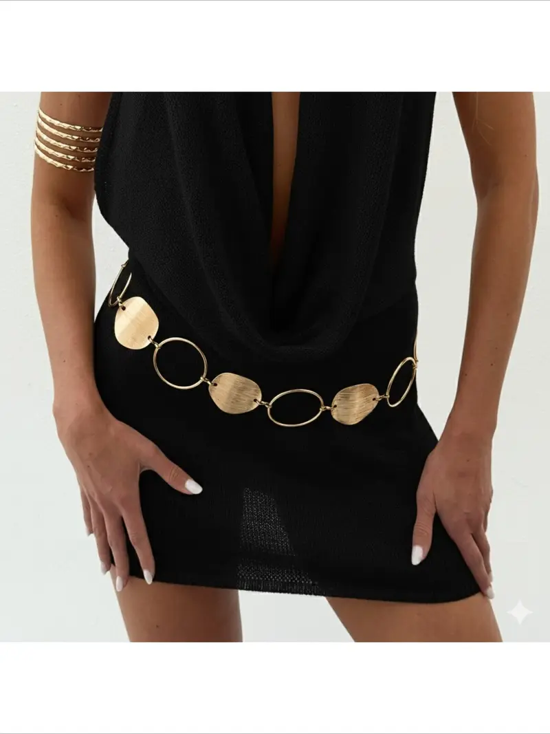 black dress with gold belt chain - TikTok Shop