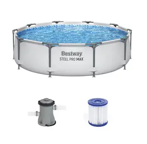 Bestway Steel Pro MAX 10-foot x 30-inch Circular Outdoor Pool, Ground-Mounted, with Pump, Metal Frame Pool, Family Pool, Outdoor Fun