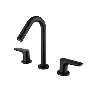 Modern Matte Black Three-Hole Faucet – Stylish and Elegant Bathroom Basin Tap with Dual Handle Design for Precise Temperature Control – Flexible Installation for Any Bathroom Style