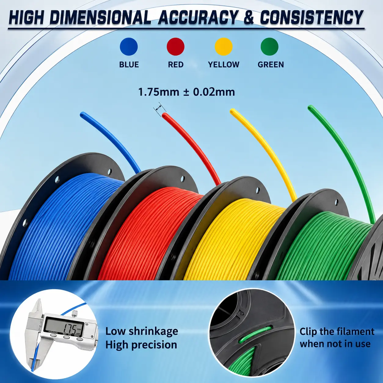 PLA 3D Printer Filament 1.75mm 250g Multiple Bright Colors Neat Winding High Precision Filament For DIY Decor Figurines