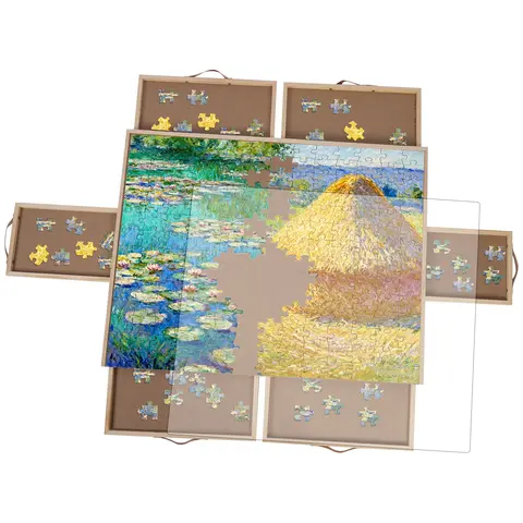 1500 Pieces Rotating Puzzle Board for Adults and Kids, 35" x 27" Wooden jigsaw Puzzle Table, 6 Drawers, Spinning Puzzle Board- Perfect Birthday